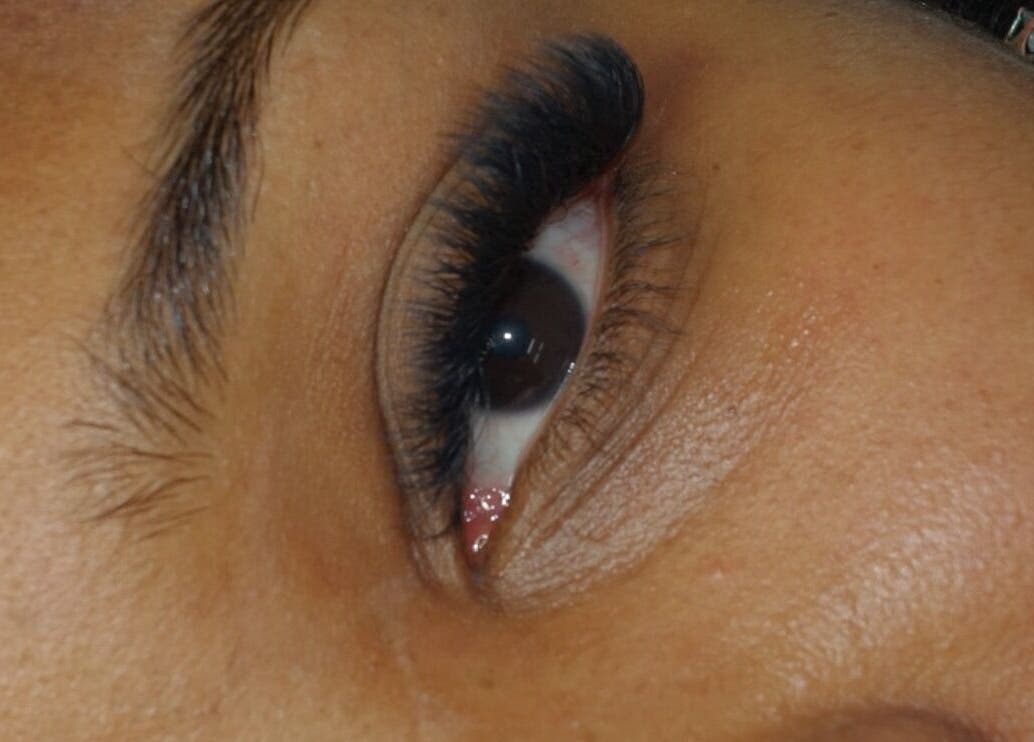 Close-up of elegant eyelashes by Lashlab (home based) in Houghton Regis, England, GB.