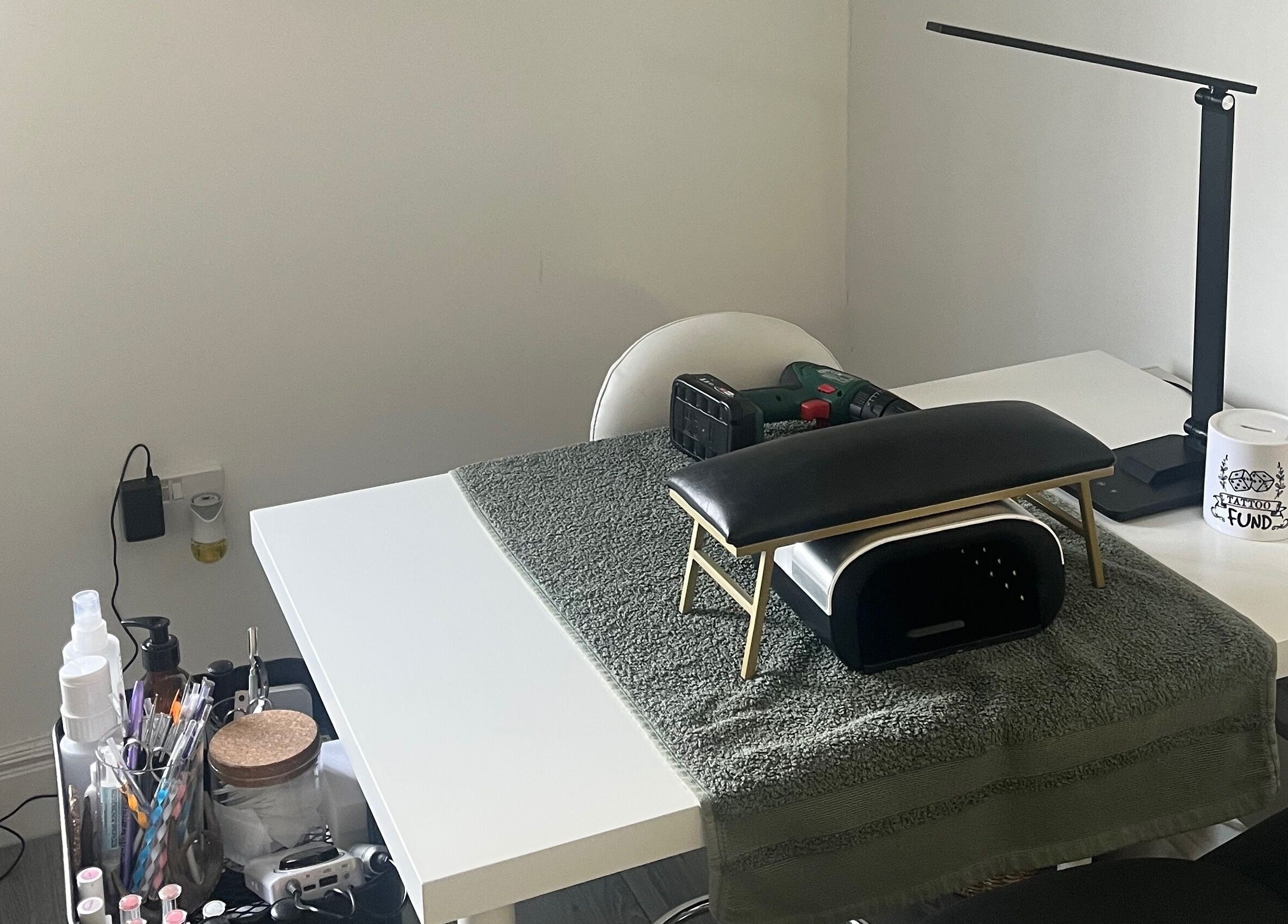 Elegant nail station at Everlong Nails and Beauty, Little Horwood, GB, featuring modern tools and stylish decor.