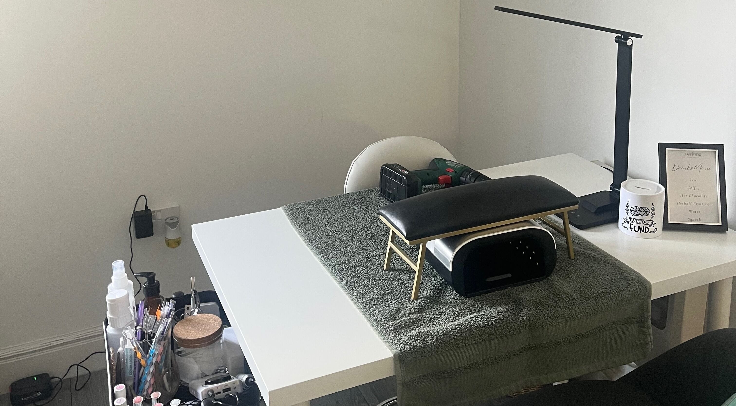 Elegant nail station at Everlong Nails and Beauty, Little Horwood, GB, featuring modern tools and stylish decor.