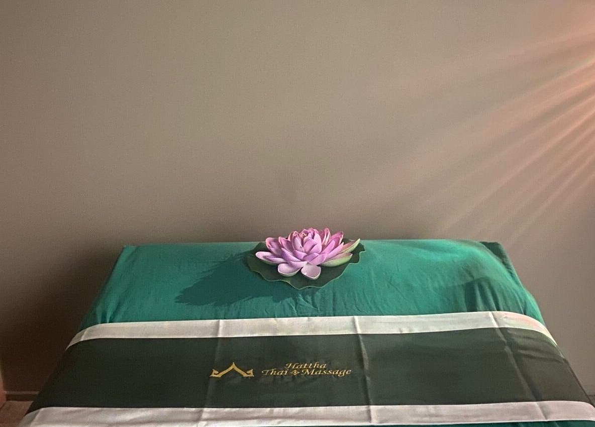 Relaxing massage table with lotus at Hattha Thai Massage | Mornington in Mornington, Victoria, AU.