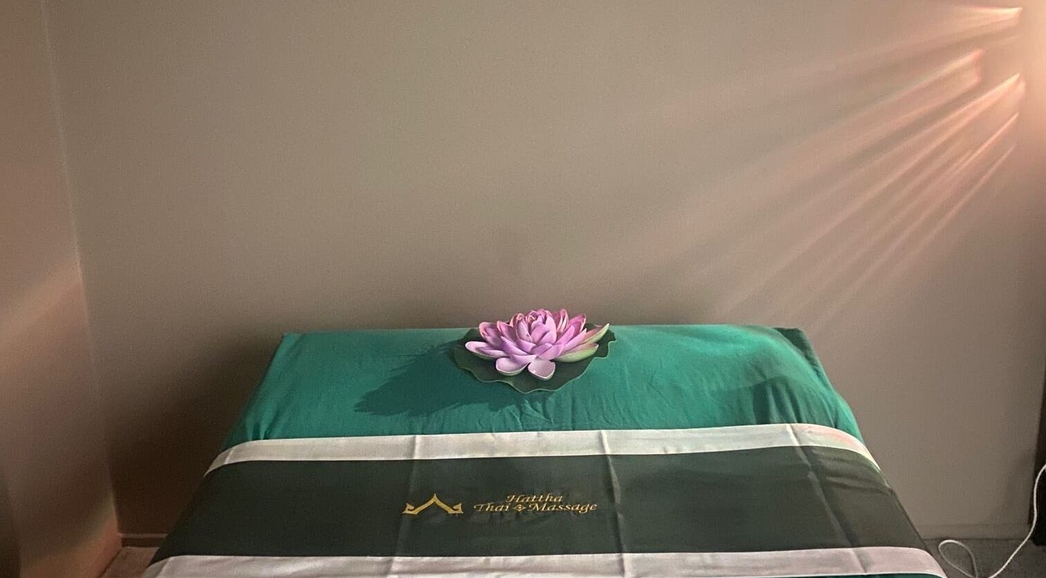 Relaxing massage table with lotus at Hattha Thai Massage | Mornington in Mornington, Victoria, AU.