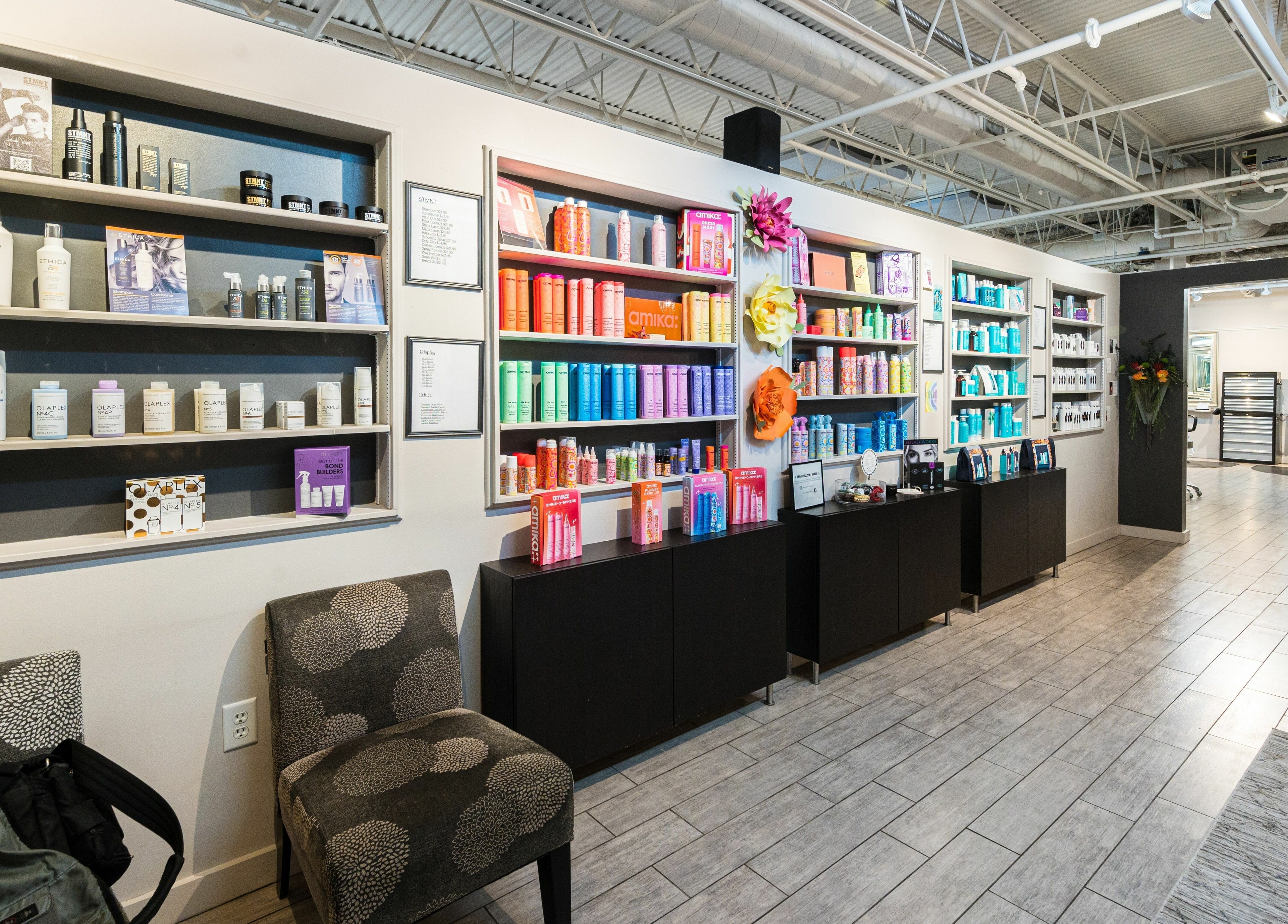 Product shelves at Sakada in Minnetonka, Minnesota, US, showcasing a variety of beauty products.