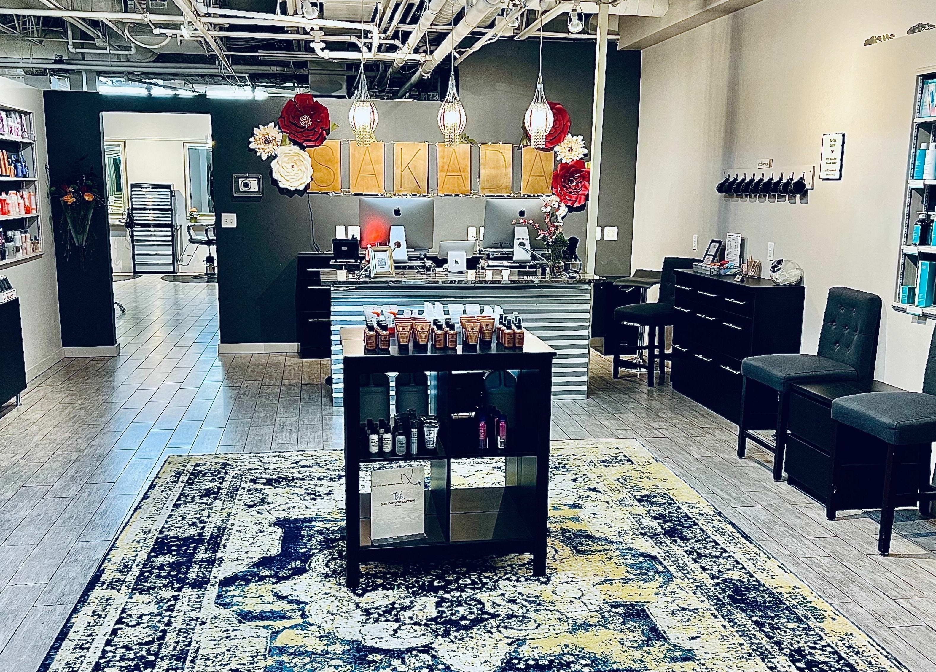 Sakada venue in Minnetonka, Minnesota, US featuring stylish interior design with beauty products displayed.