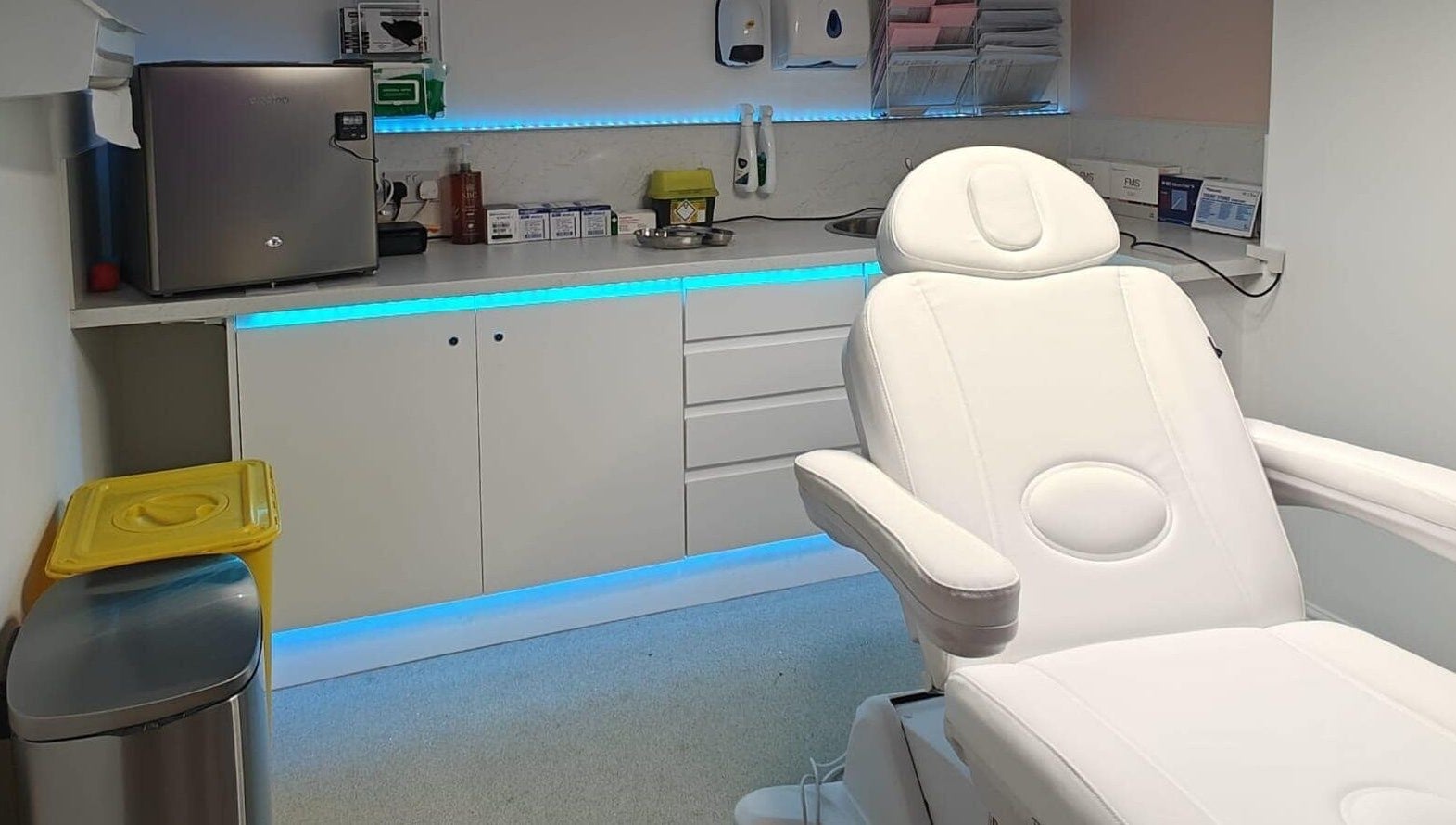 Modern treatment room with chair at The Gorgeous Clinic, Blackpool, England, GB.