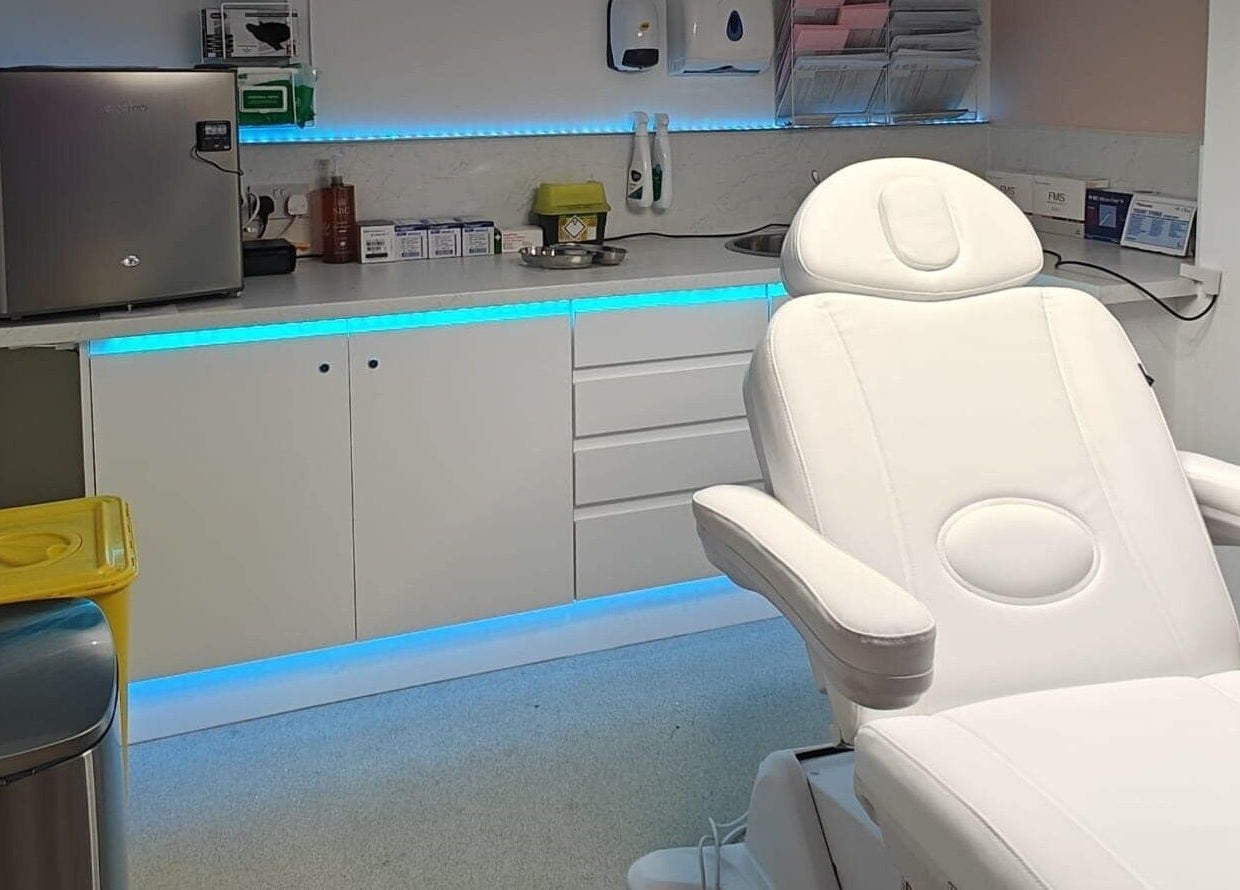 Modern treatment room with chair at The Gorgeous Clinic, Blackpool, England, GB.