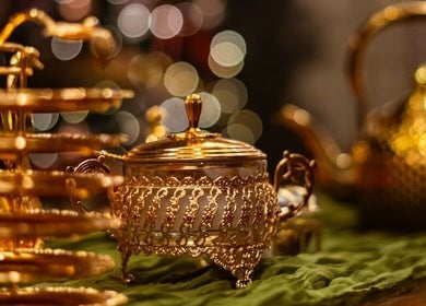 Intricate golden decor at The Gorgeous Clinic, Blackpool, England, GB enhancing the luxurious atmosphere.