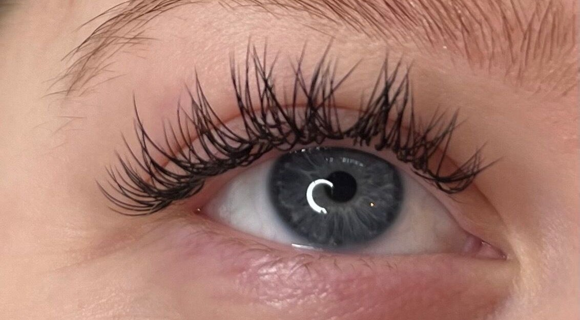 Close-up of enhanced lashes at Gallery of Wellbeing, Hereford, England, GB.