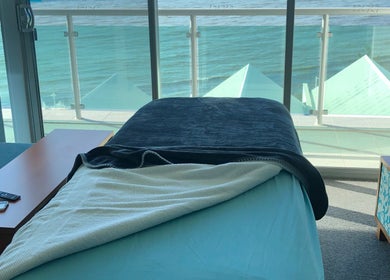 Massage bed with ocean view at Mandurah Mobile Massage Therapy in Mandurah, Western Australia, AU.