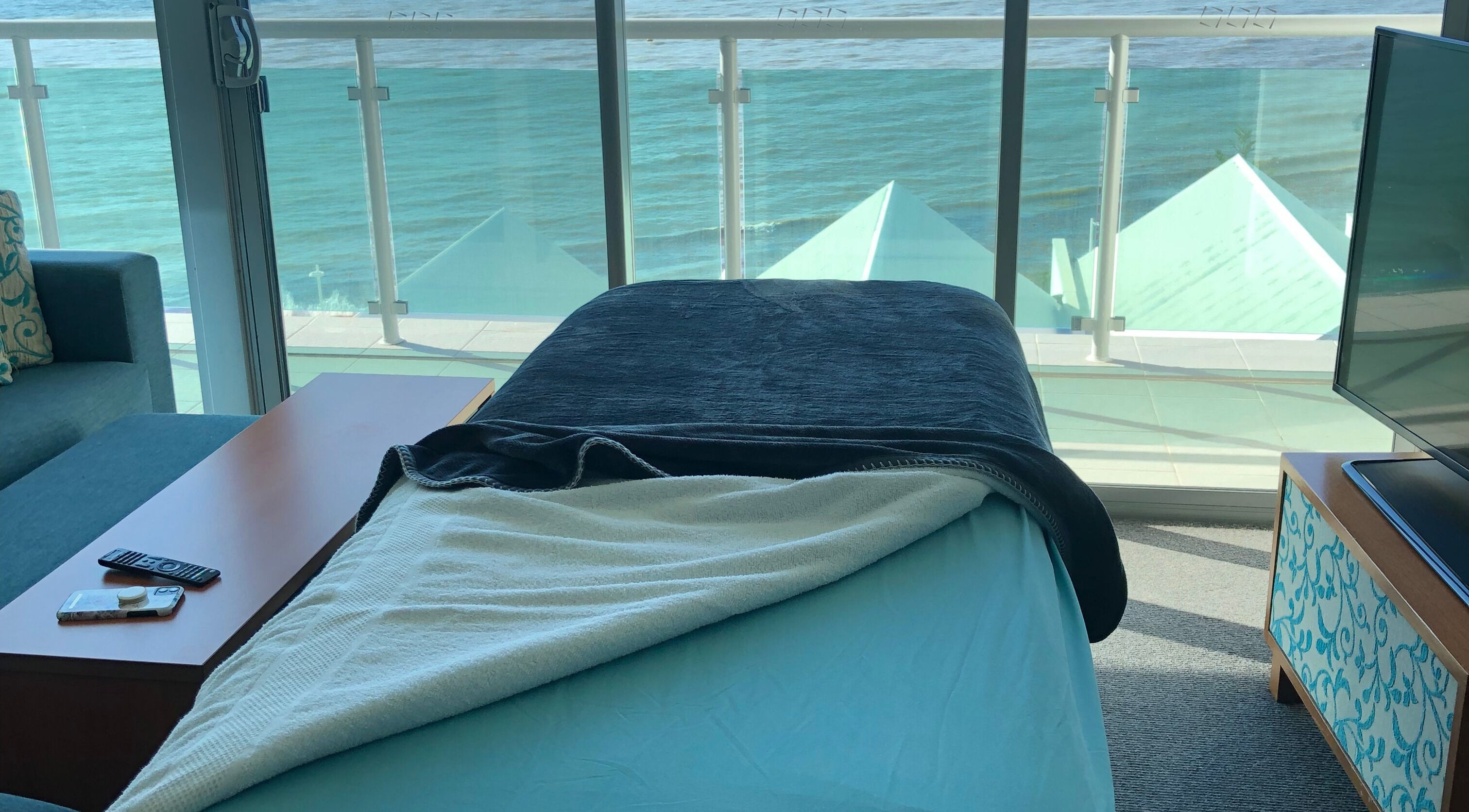 Massage bed with ocean view at Mandurah Mobile Massage Therapy in Mandurah, Western Australia, AU.
