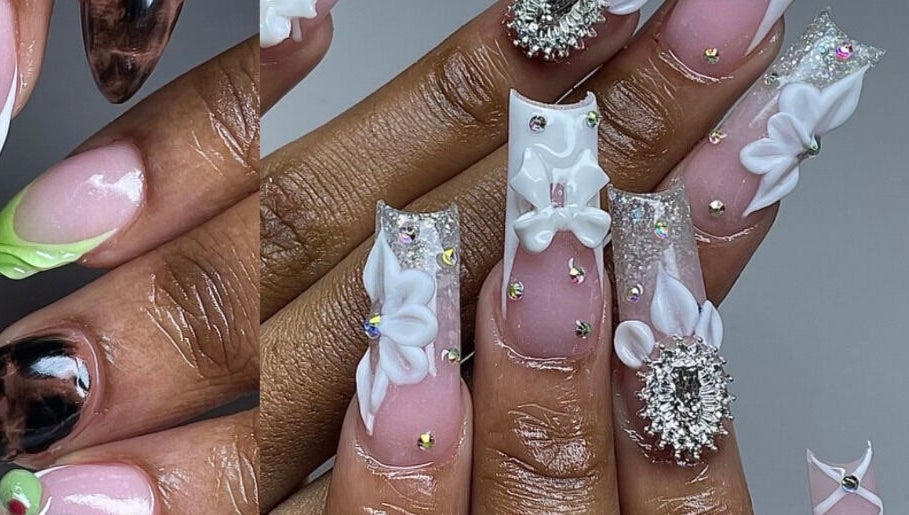 Luxurious 3D floral and rhinestone nail art at Nails by Jaiden, Cape Town, Western Cape, ZA.