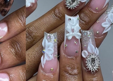 Luxurious 3D floral and rhinestone nail art at Nails by Jaiden, Cape Town, Western Cape, ZA.