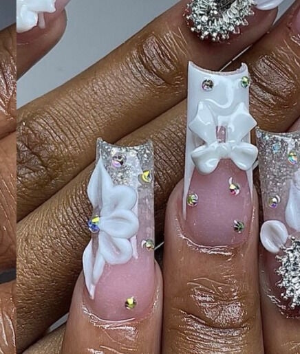 Luxurious 3D floral and rhinestone nail art at Nails by Jaiden, Cape Town, Western Cape, ZA.