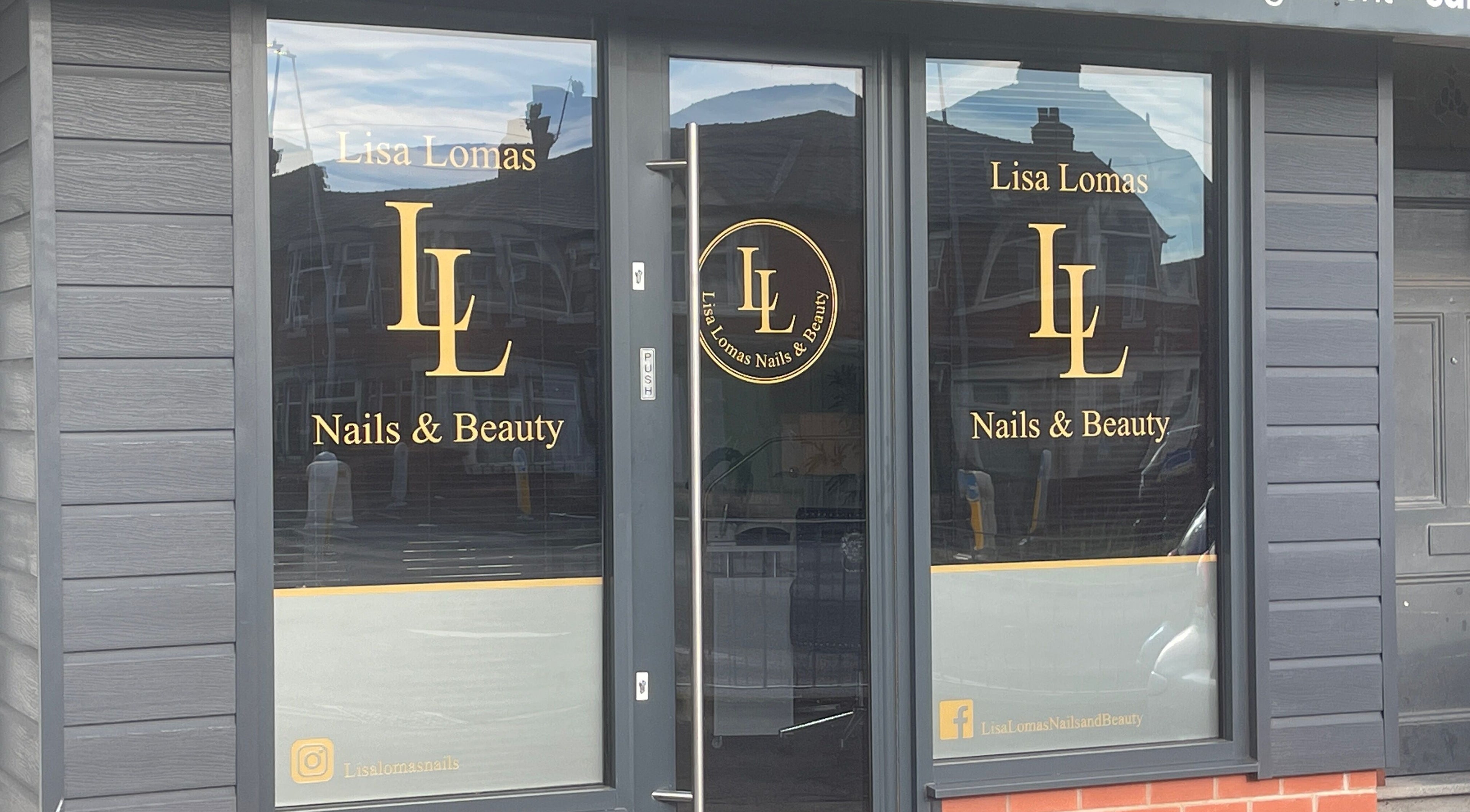 Entrance of Lisa Lomas Nails and Beauty, Blackpool, England, GB showcasing stylish storefront signage.