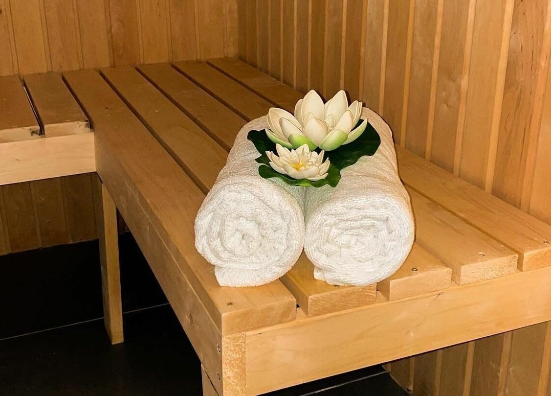 Relaxing spa sauna with towels and flowers at Classics of Massage Spa, Dubrovnik, Dubrovačko-neretvanska Županija, HR.