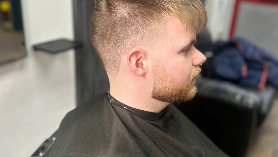 Close-up of a modern haircut at Allens Barbers & Co in Southampton, England, GB, showcasing expert styling.
