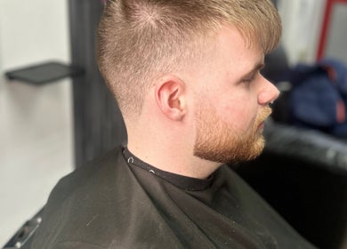 Close-up of a modern haircut at Allens Barbers & Co in Southampton, England, GB, showcasing expert styling.