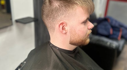 Close-up of a modern haircut at Allens Barbers & Co in Southampton, England, GB, showcasing expert styling.