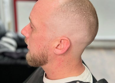 Close-up of a fresh haircut at Allens Barbers & Co in Southampton, England, GB.