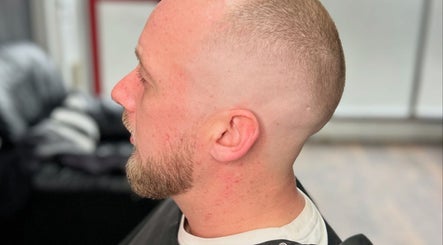 Close-up of a fresh haircut at Allens Barbers & Co in Southampton, England, GB.