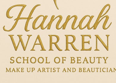 Elegant logo of Pretty By Hannah Giles, Banbury, England, GB, in gold lettering on a cream background.