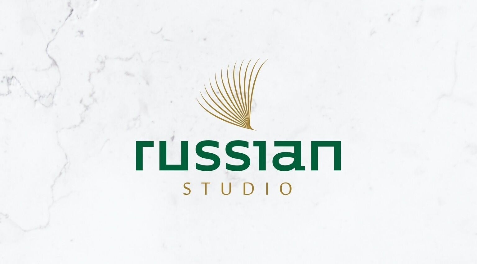 Russian Studio logo on marble backdrop, Giza Governorate, EG.