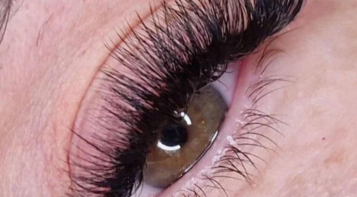 Close-up of eyelash extensions at GLOW BY COCO, Hindley, England, GB showcasing detailed artistry.