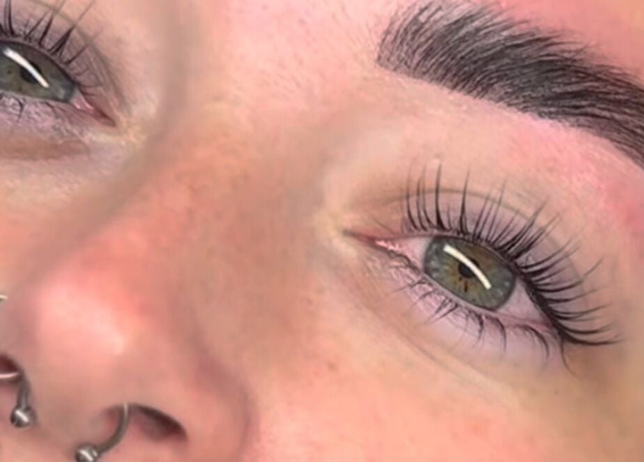 Close-up of elegant lash extensions at GLOW BY COCO in Hindley, England, GB.