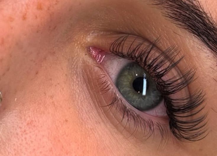 Close-up of styled eyelashes at GLOW BY COCO, Hindley, England, GB.