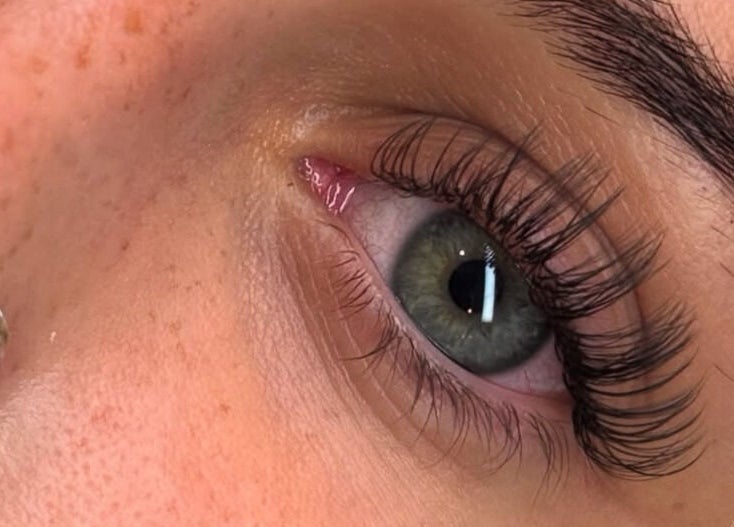 Close-up of styled eyelashes at GLOW BY COCO, Hindley, England, GB.