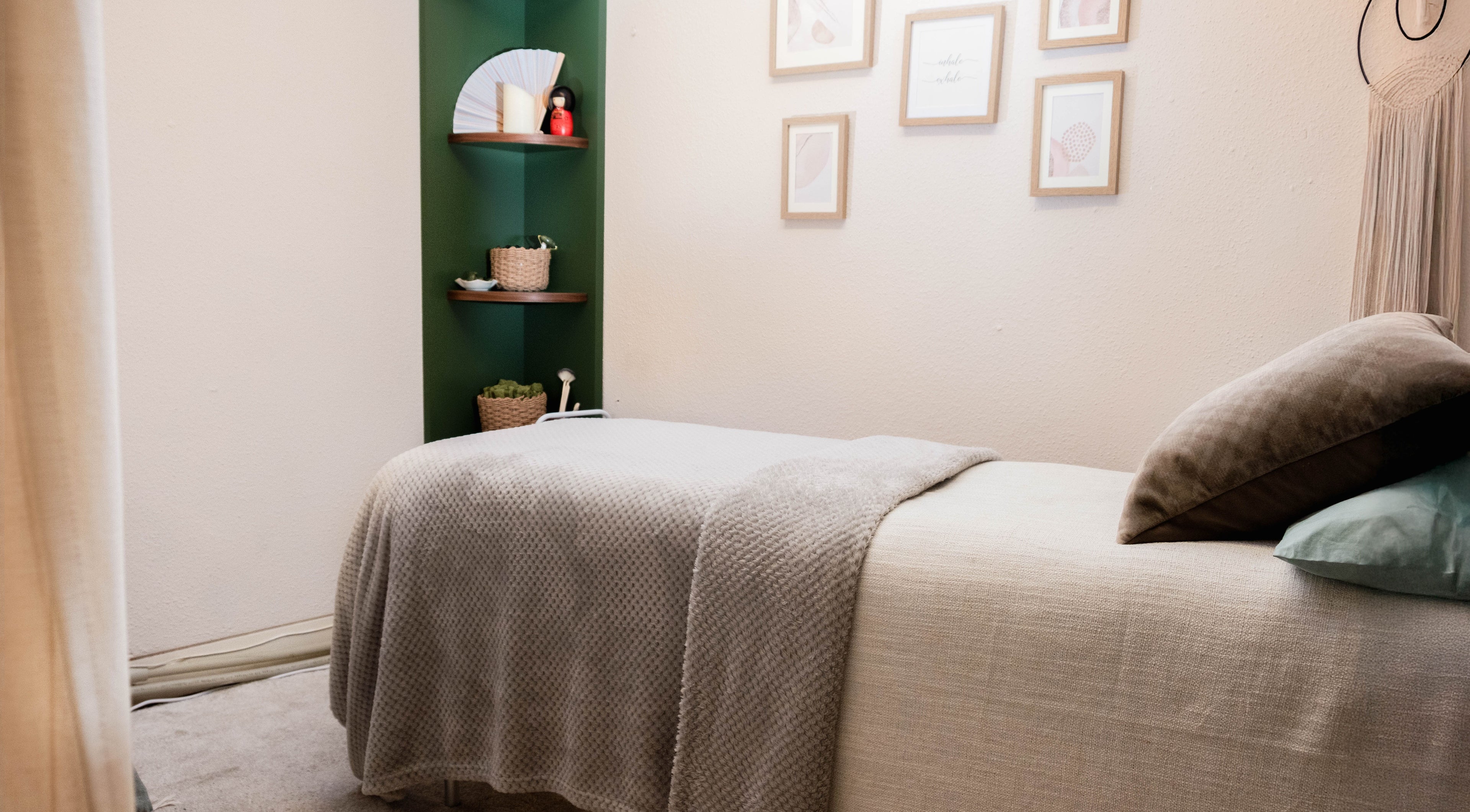 Soothing treatment room at Big Calm Reflexology, London, England, GB, featuring cozy decor and serene ambiance.