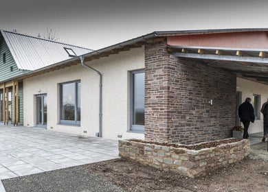Exterior of Sharon Evans soft tissue therapy in Hereford, GB showing modern architecture.