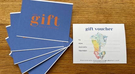 Gift vouchers for Sharon Evans soft tissue therapy in Hereford, GB, creatively displayed.