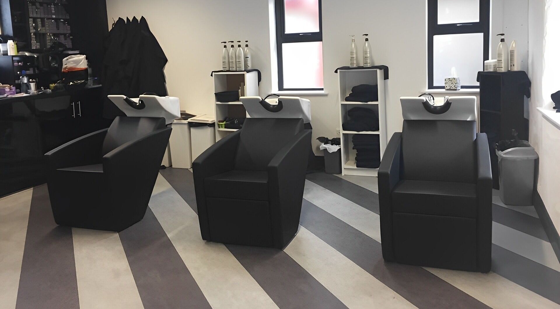 Modern salon washing stations at Pams Hair Beauty in Kilrush, County Clare, IE.