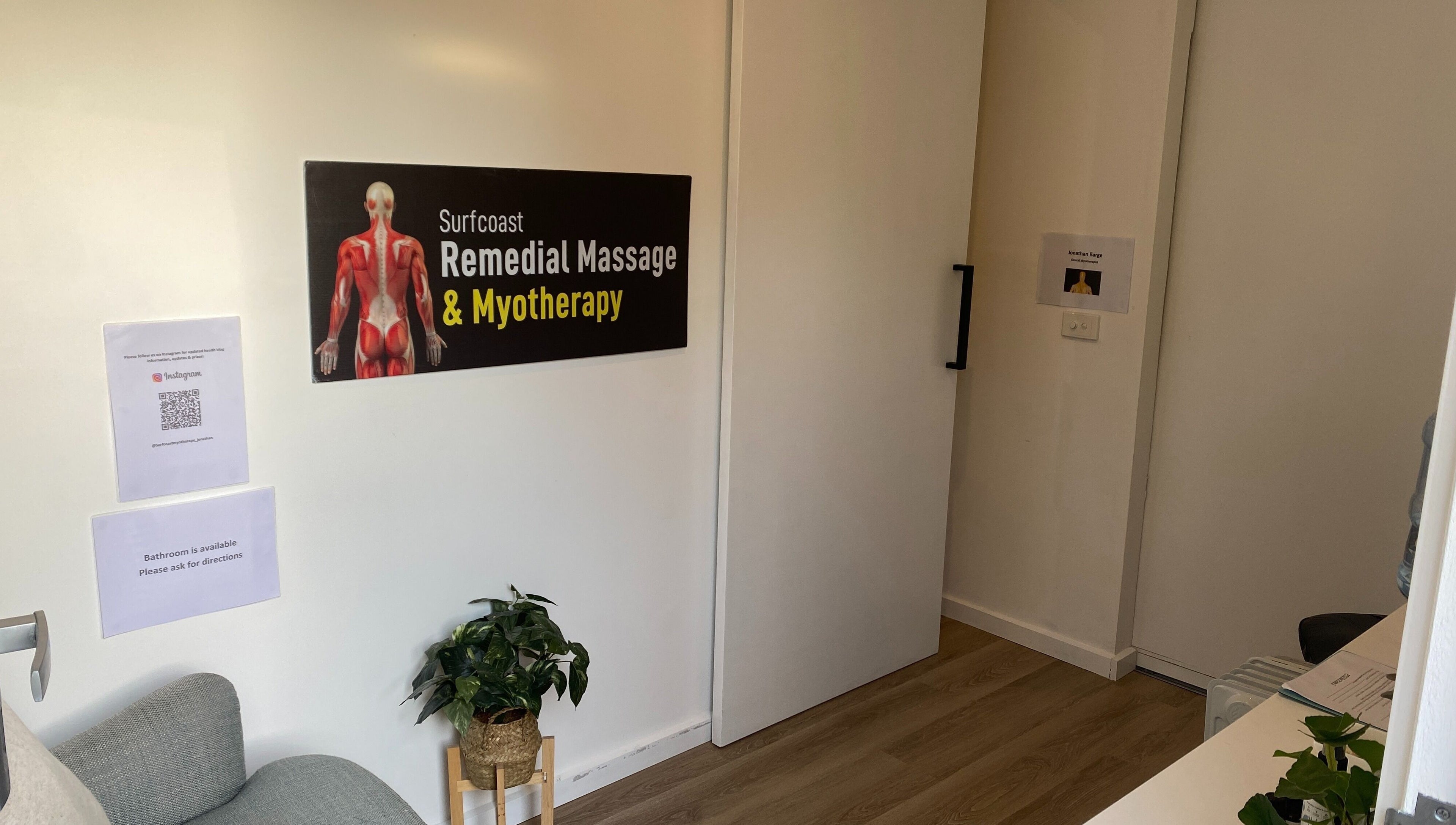 Entrance of Surfcoast Remedial Massage & Myotherapy Torquay in Victoria, AU, showcasing calming decor.