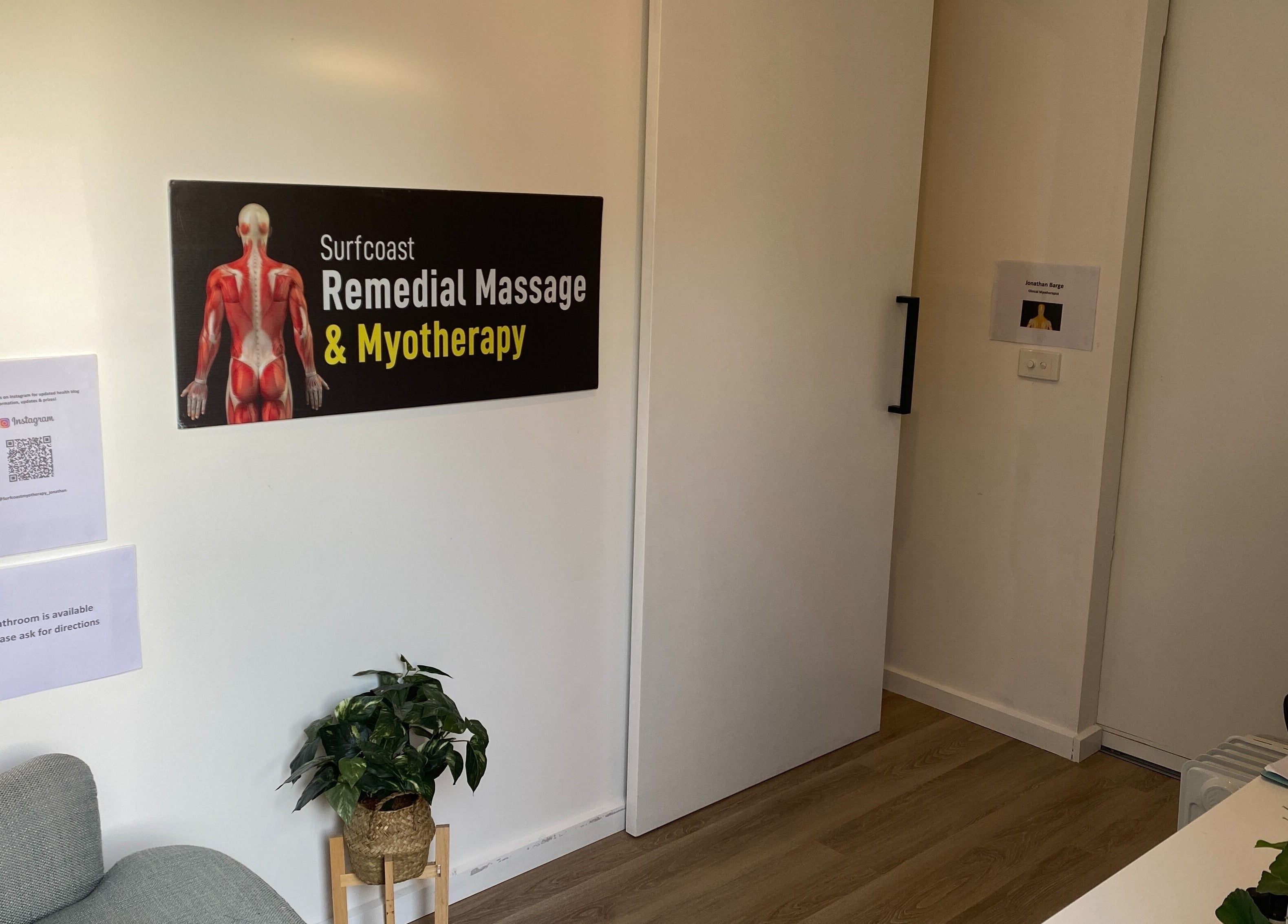 Entrance of Surfcoast Remedial Massage & Myotherapy Torquay in Victoria, AU, showcasing calming decor.