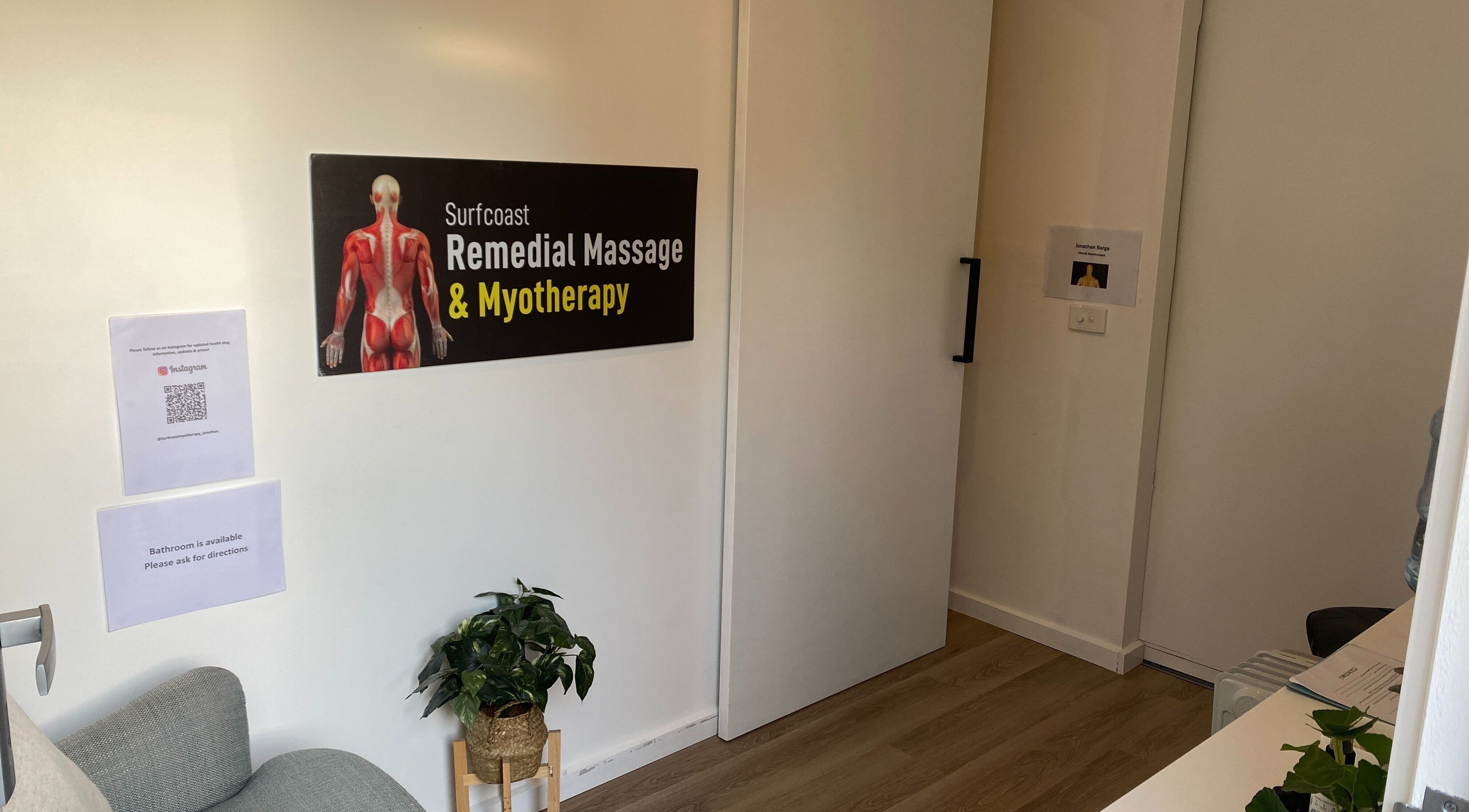 Entrance of Surfcoast Remedial Massage & Myotherapy Torquay in Victoria, AU, showcasing calming decor.