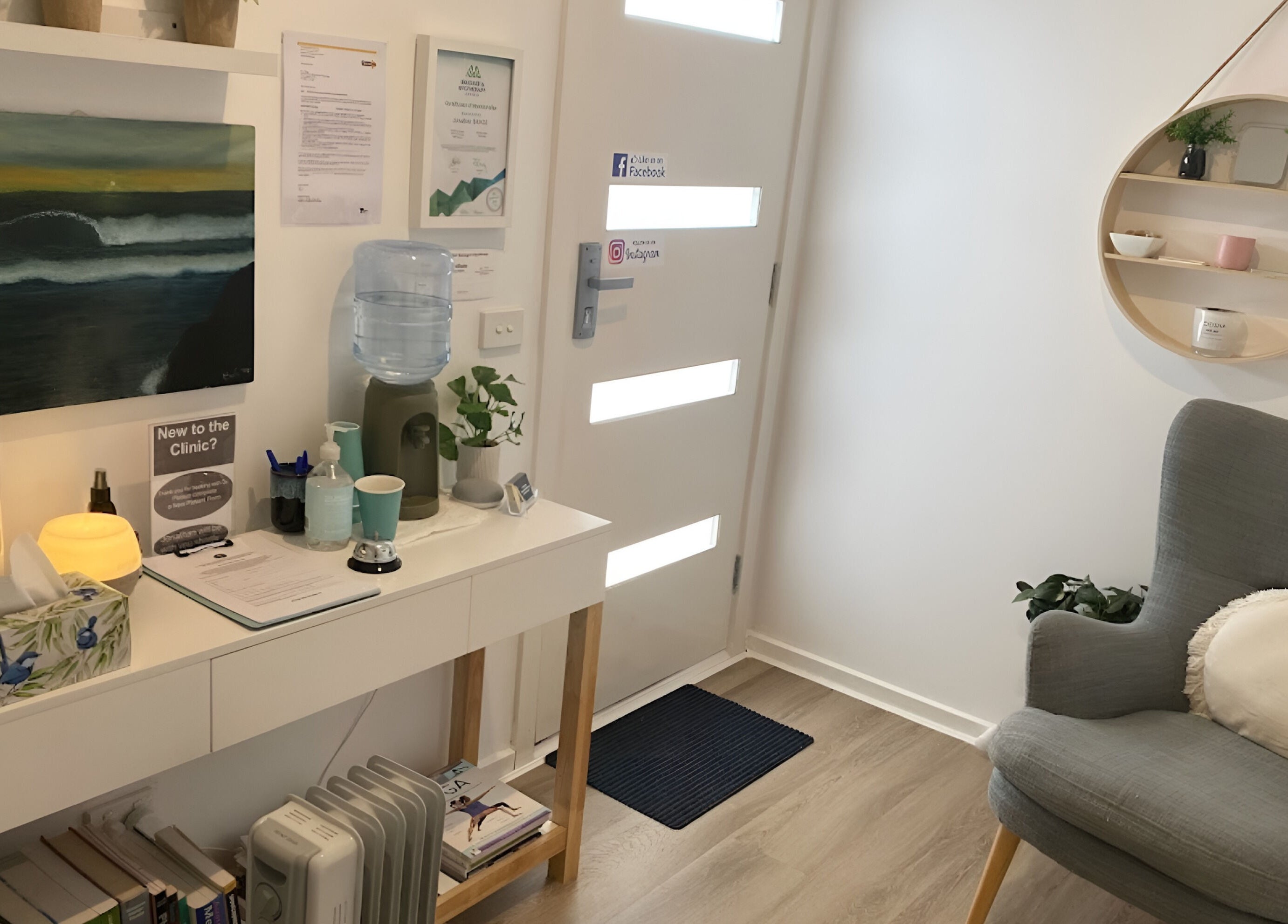 Reception area at Surfcoast Remedial Massage & Myotherapy Torquay, a serene space in Torquay, Victoria, AU.