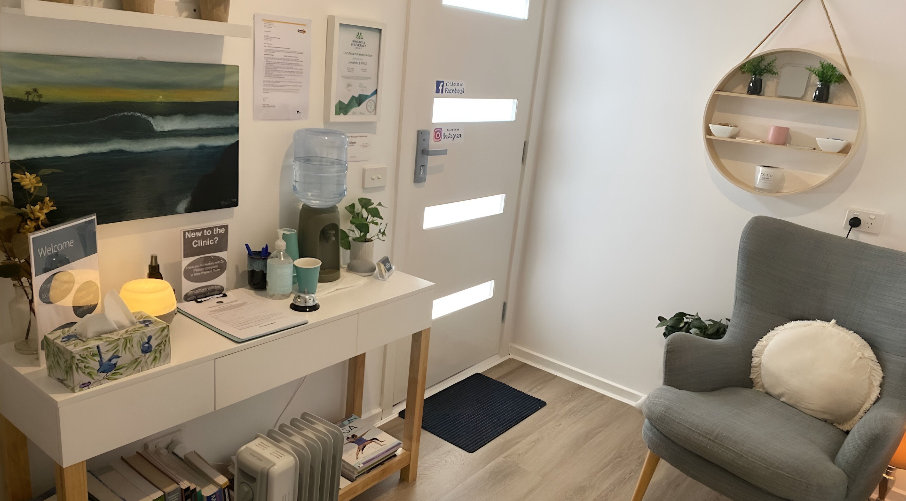 Reception area at Surfcoast Remedial Massage & Myotherapy Torquay, a serene space in Torquay, Victoria, AU.