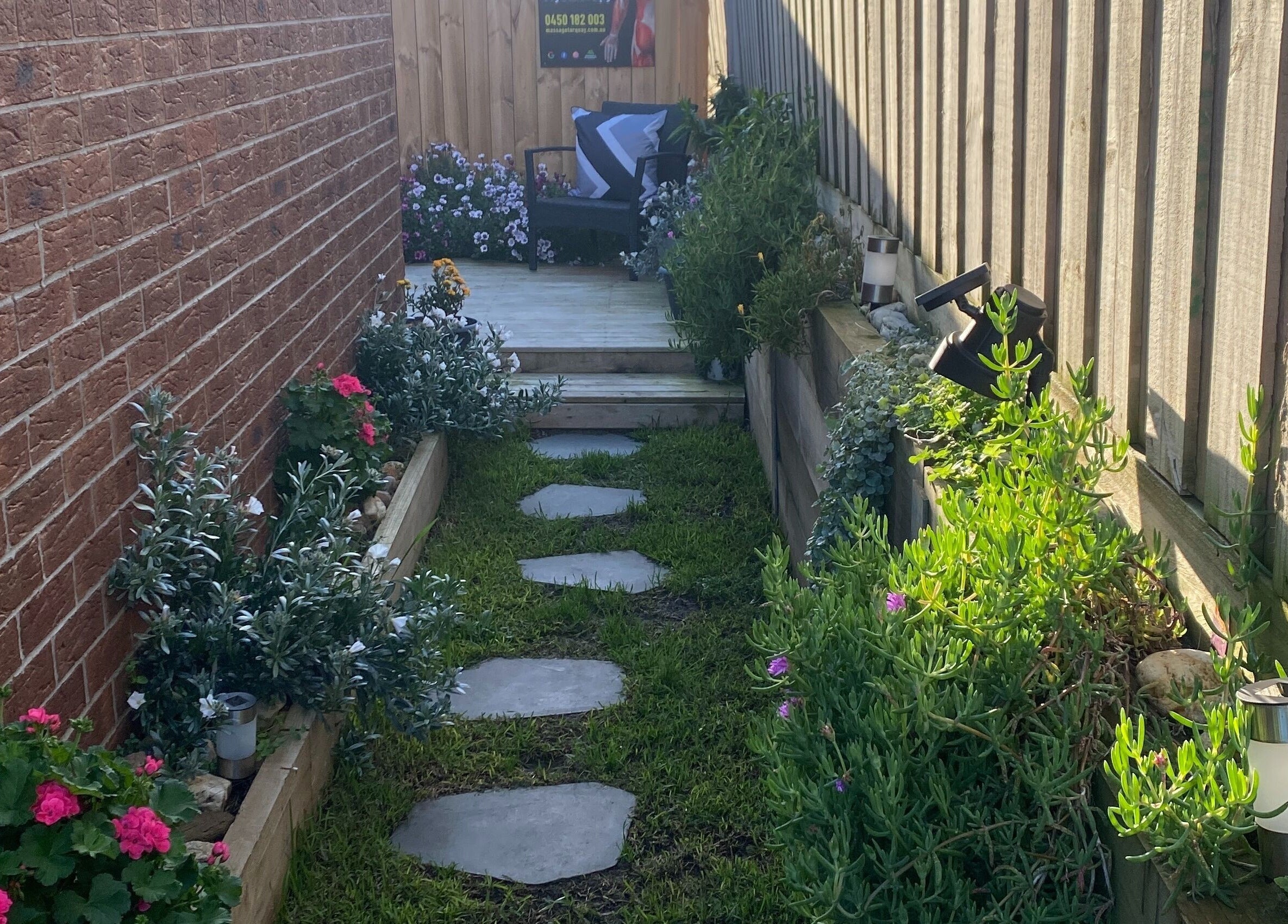 Peaceful garden path at Surfcoast Remedial Massage & Myotherapy Torquay, Torquay, Victoria, AU.