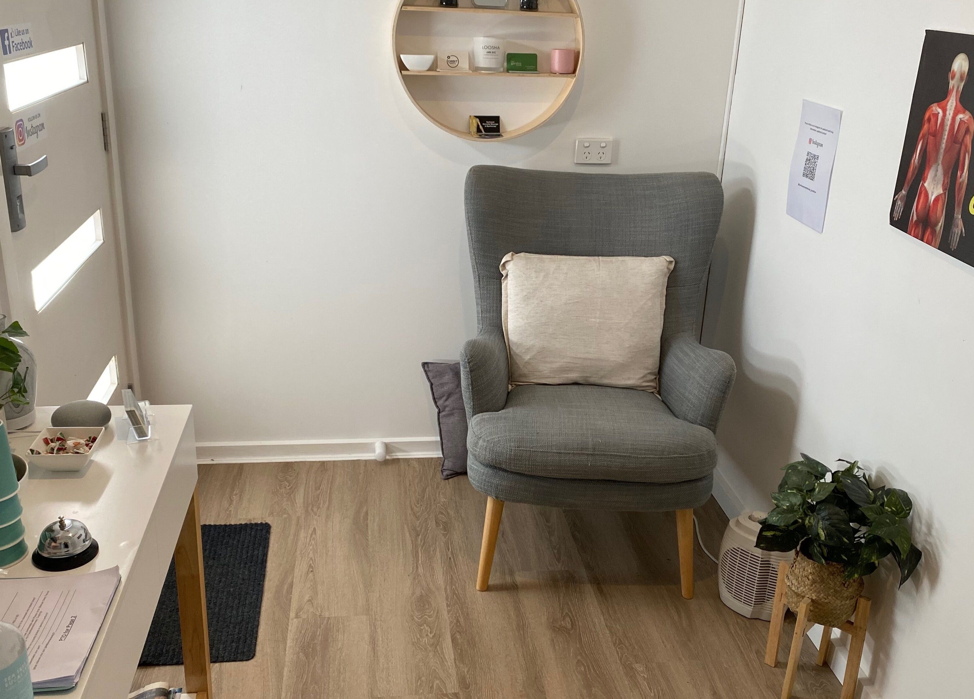 Welcoming interior at Surfcoast Remedial Massage & Myotherapy Torquay, featuring a comfortable chair and decor in Torquay, Victoria, AU.