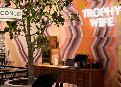 Chic interior at Trophy Wife Nails | Mecca Bourke St CBD featuring vibrant walls. Melbourne, Victoria, AU.