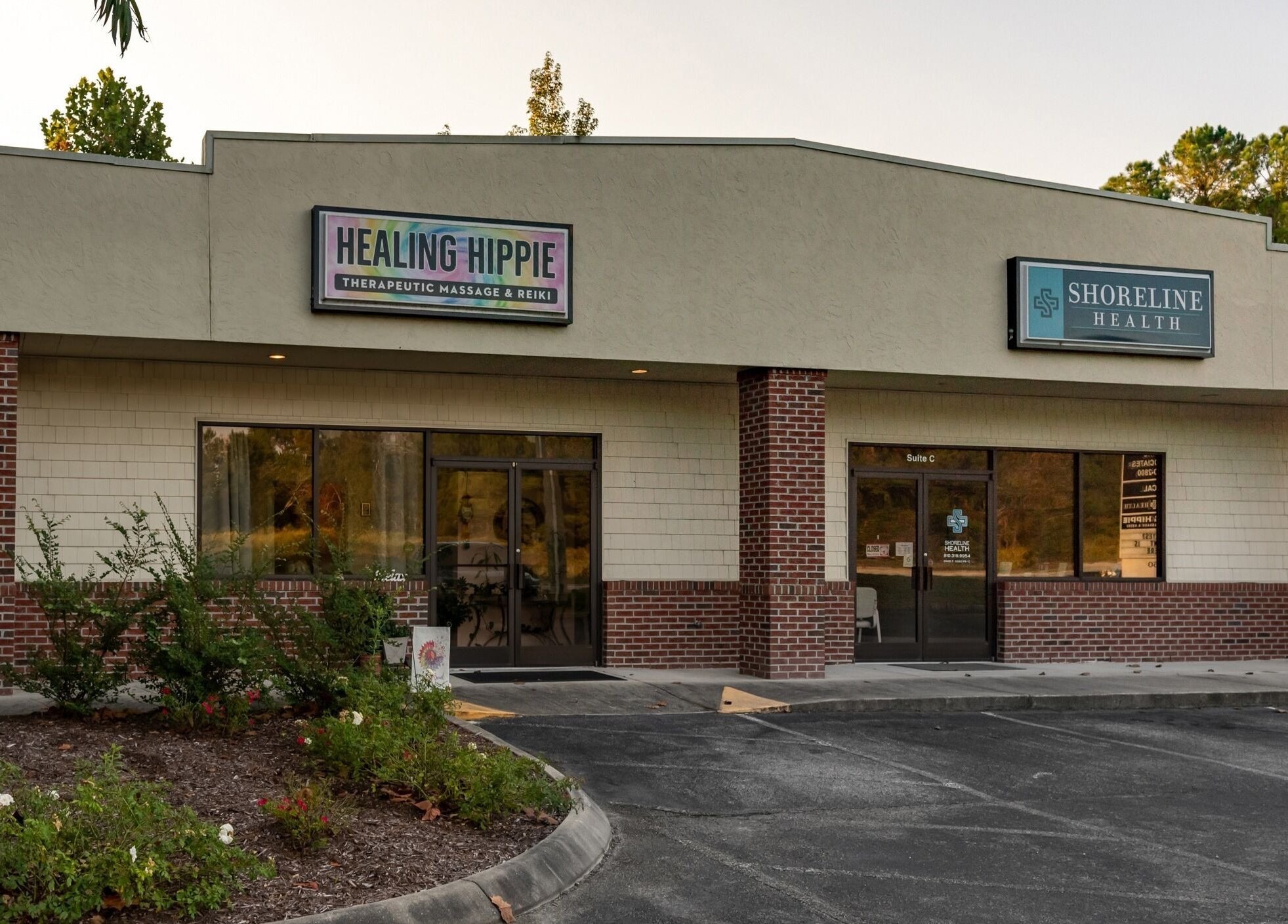 Healing Hippie entrance in Hampstead, North Carolina, US, showcasing welcoming facade with signage.
