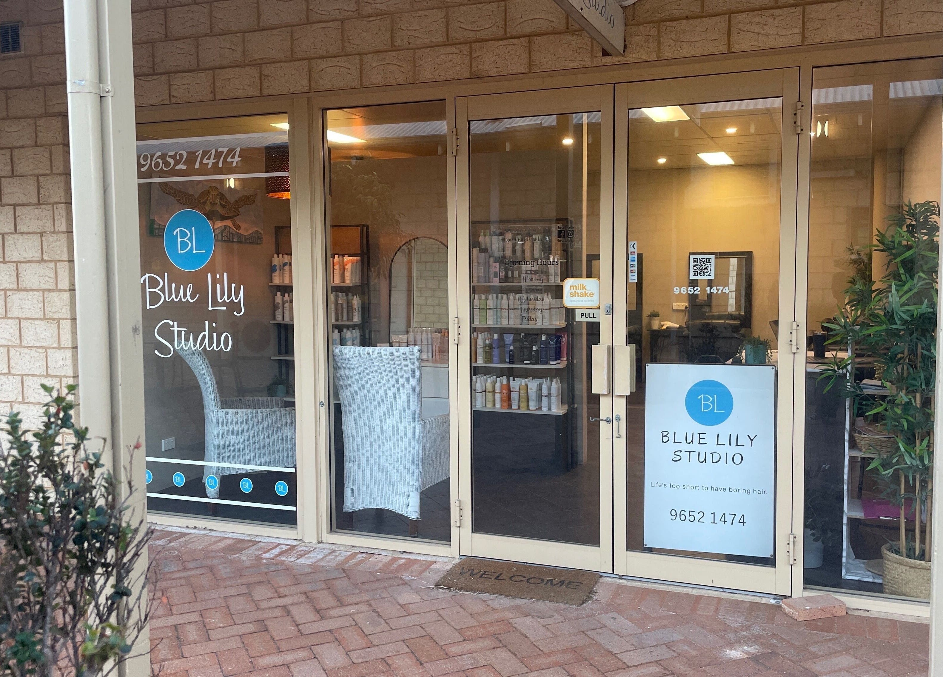 Entrance of Blue Lily Studio in Jurien Bay, Western Australia, showcasing inviting decor and signage.