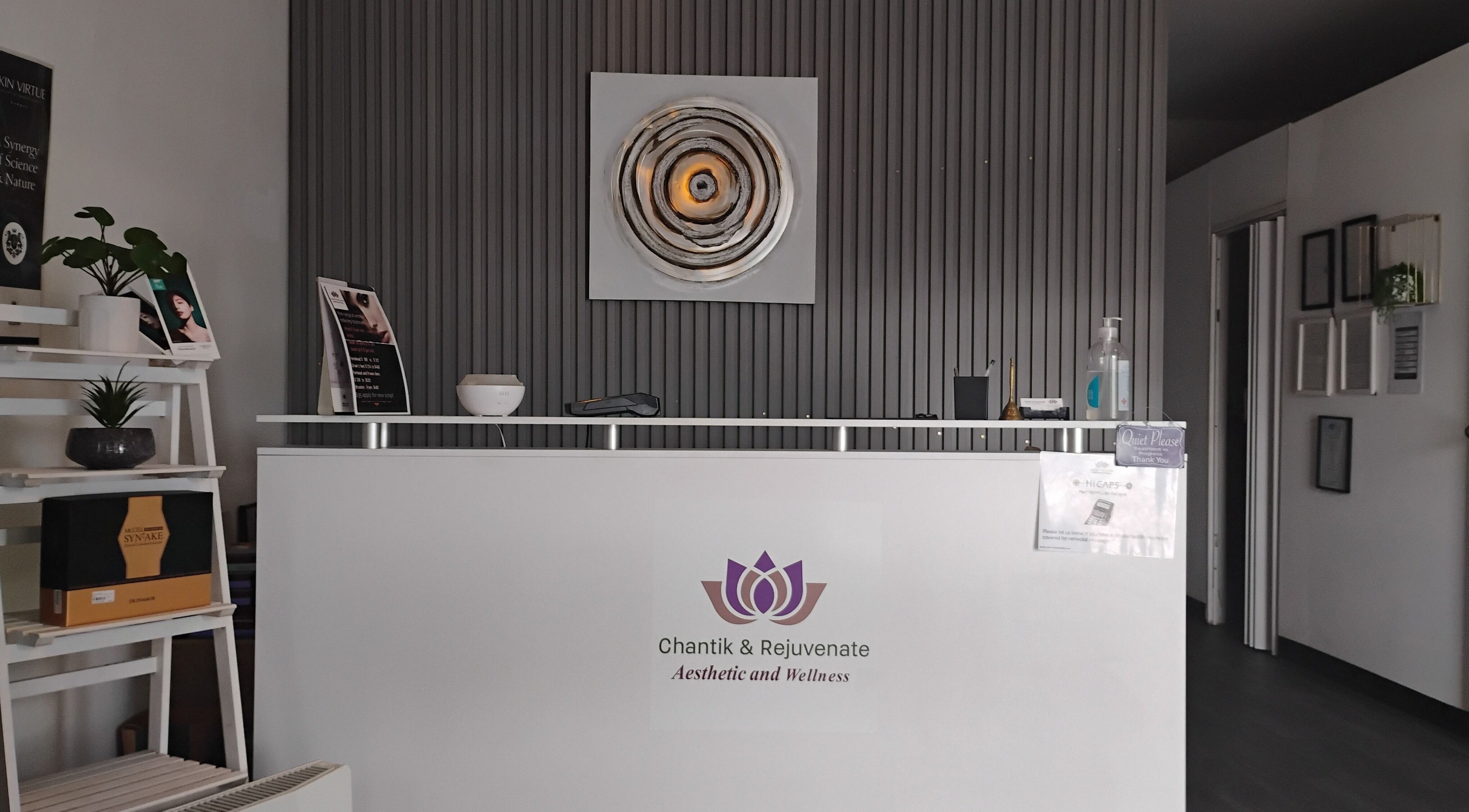 Reception area of Chantik and Rejuvenate, Medical Aesthetics & Wellness in Saint Morris, South Australia, AU.