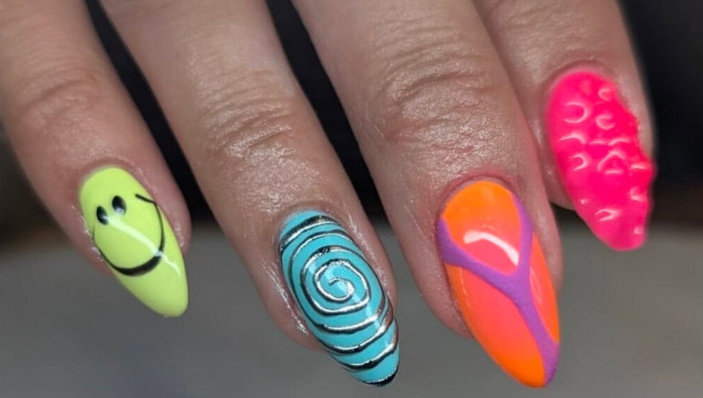 Colorful nail designs at Studio LAM, Peterborough, England, GB. Unique styles for a bold look.