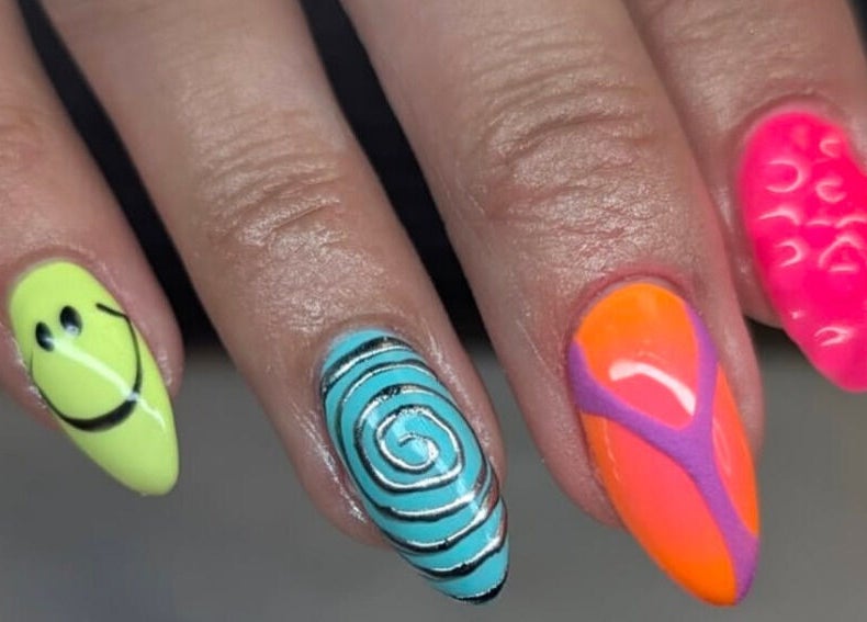 Colorful nail designs at Studio LAM, Peterborough, England, GB. Unique styles for a bold look.