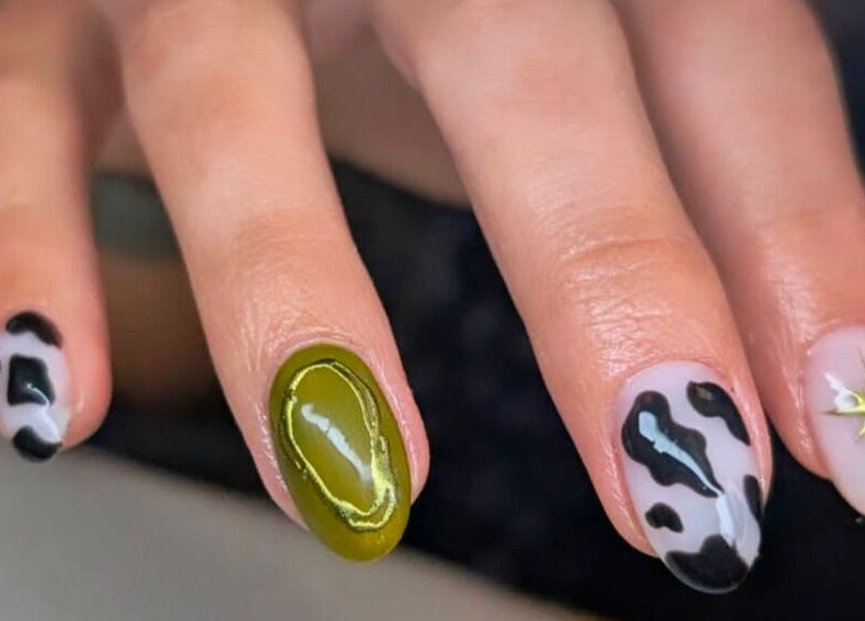 Intricate nail art design at Studio LAM in Peterborough, England, GB.