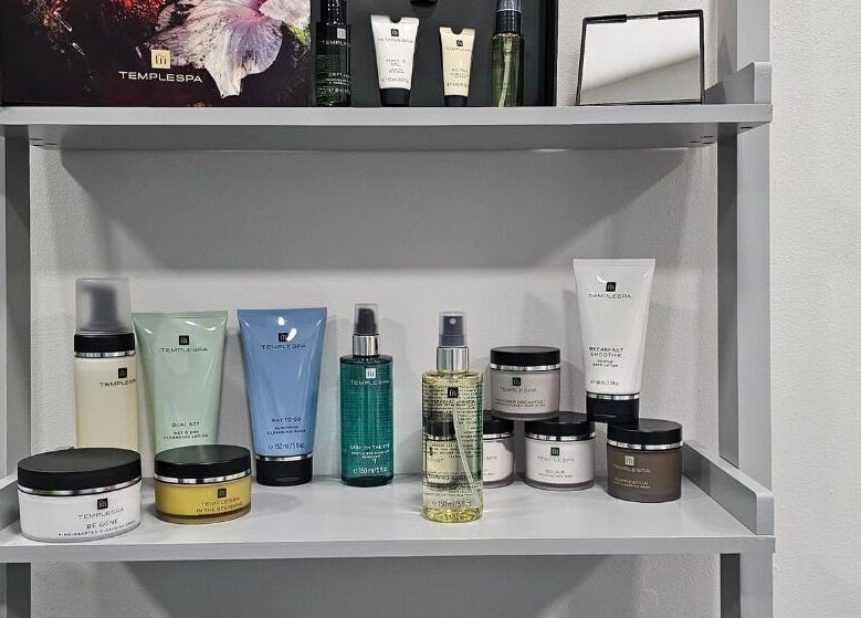 Display of beauty products at The Reflex Clinic, Newton Aycliffe, England, GB, showcasing premium skincare.