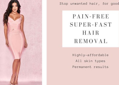 Model promotes painless super-fast hair removal at DCA Laser Hair Removal Clinic, Birmingham, England, GB.