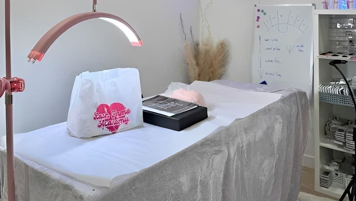 Lash Fame Beauty treatment room in Calgary, Alberta, CA with lash tools and a cozy setup.